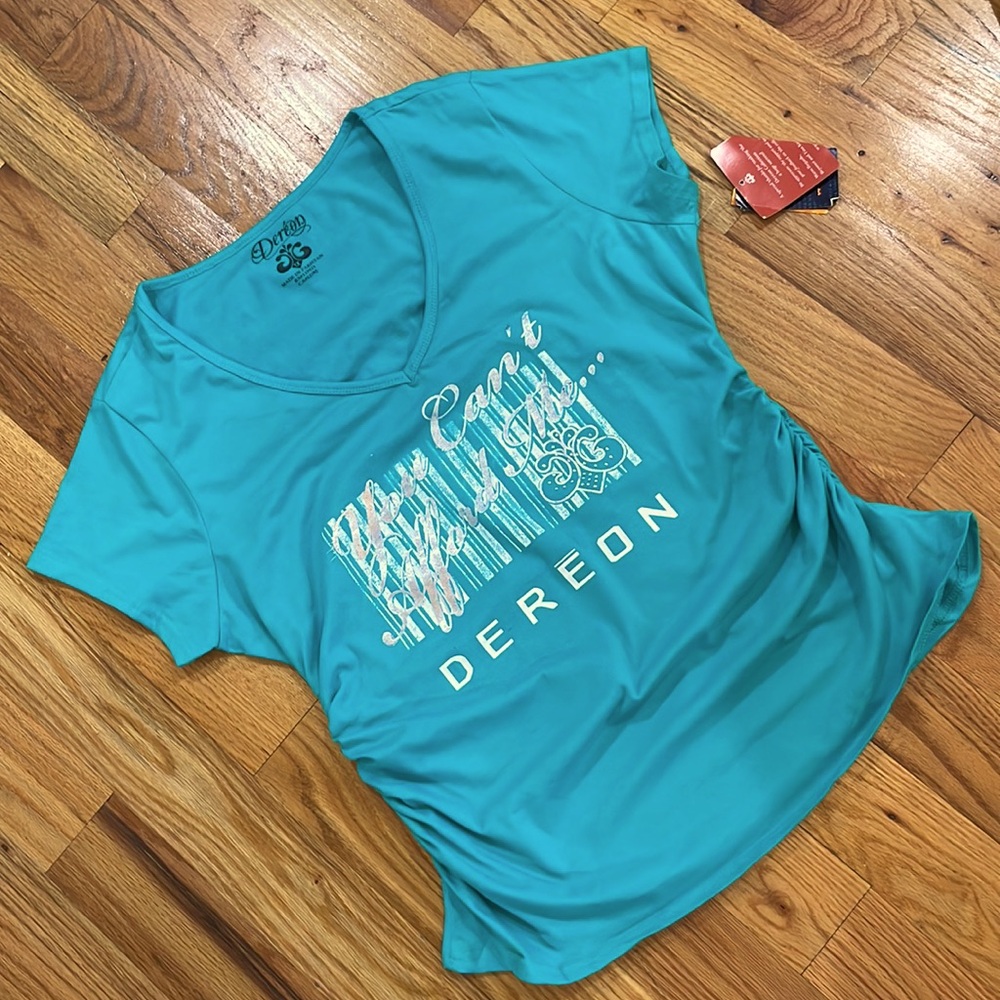 NEW Cant Dereon Afford rhinestone Blue Sea Logo Tee 1X